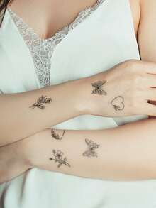 STARTTOOS 1pc Black Butterfly, Floral, Heart Y2K Pattern Temporary Tattoo Sticker For Finger, Wrist, Shoulder, Neck, Collarbone - Black - View 7