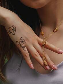STARTTOOS 1pc Black Butterfly, Floral, Heart Y2K Pattern Temporary Tattoo Sticker For Finger, Wrist, Shoulder, Neck, Collarbone - Black - View 4