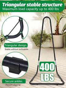 Hammock Chair Stand Only, Hanging L-Stand With Buckle And Spring Hook, 360-Degree Hanging Hammock Stands, Indoor Outdoor Heavy Duty Steel Swing Metal Egg Chair Stand, 300lbs Capacity (No Hammock) - Black - View 3