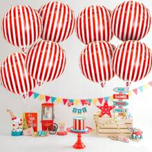 10 buc, baloane cu dungi roșii și albe, 18 inch, baloane de carnaval pentru decorațiuni de carnaval, baloane de circ cu dungi 4D, decorațiuni de petrecere cu tematică de carnaval, baloane roșii și albe, Crăciun
