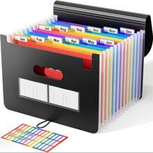 Organizador de archivo tipo acordeón, carpeta expandible de 12/24/36 bolsillos, organizador portátil para facturas, recibos de impuestos mensuales, tamaño carta A4 para documentos, con etiquetas en blanco, pestañas de colores, para escuela, hogar y oficina, artículos imprescindibles para el aula, de vuelta a clases, suministros escolares.