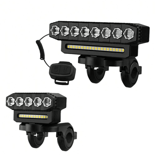 1 pieza Luz delantera para bicicleta USB recargable de 5 o 8 LED con bocina para ciclismo nocturno, larga duración de la batería