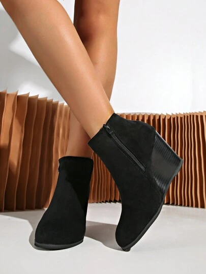 Platform Wedge Super High Heel Ankle Boots Waterproof Women Shoes Ankle Boots New Hot Wind Wedge Short Boots Lady Independent Stand  Boots Chelsea Boots Lightweight Wedge Black Boots Slimming Height Increasing Side Zipper