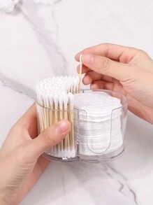 klimonla 1个二合一多功能清洁棉签盒，卸妆用品收纳盒，桌面化妆品收纳盒，双孔圆形组合收纳盒/袋，房间装饰 - 彩色 - 查看 2
