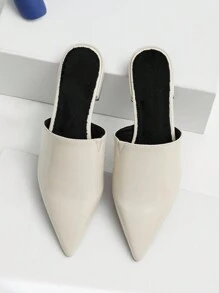 New Fuzzy Lined Pointed Toe Slide Sandals For Women, Fashion French Design Flat Slippers For Autumn And Winter