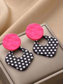 1 Pair Of Fashionable Retro Personalized Women's Earrings, Sweet And Fresh Style, Black And White Polka Dot Earrings, Alloy, Acrylic And Stainless Steel Materials, Suitable For Daily Life, Festivals, Parties And Other Occasions, Can Be Used As Valentine's Day Gifts, Holiday Gifts, Earrings Have Protective Covers, You Need To Remove The Protective Covers When Using