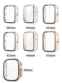 2pcs/Set Ultra Slim Protective Watch Case Cover, Compatible With Watch Series 10 9 SE 8 7 6 5 4 3 2 1, Black With Rose Gold Bezel + White With Rose Gold Bezel, 38mm 40mm 41mm 42mm 44mm 45mm 46mm 49mm, PC Hard Material, Fashionable & Protective