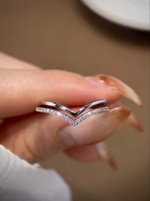 1pc Simple V-Shape Guardian Geometry Ring For Women S925 Sterling Silver Eternity Ring Glamorous Fine Jewelry Gift