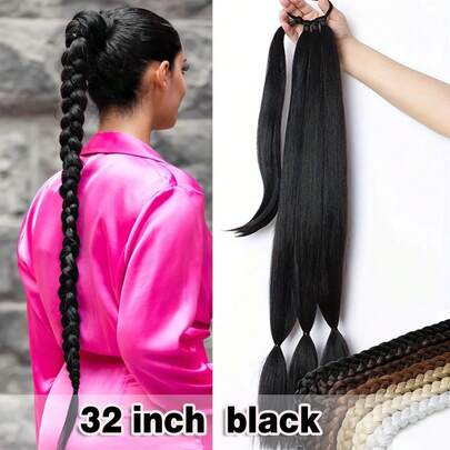 1件长款黑色编织马尾辫接发，适用于编发，合成脏辫接发，环绕式马尾辫发片，26-32英寸直发接发，马尾辫接发，女士发饰，万圣节，圣诞节