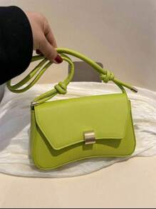 Bolso de hombro minimalista de unicolor y estilo retro para mujer - Verde - Ver 4