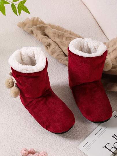 2025 可爱球形设计地板袜鞋，防滑厚羊毛室内静音拖鞋，男女适用卧室