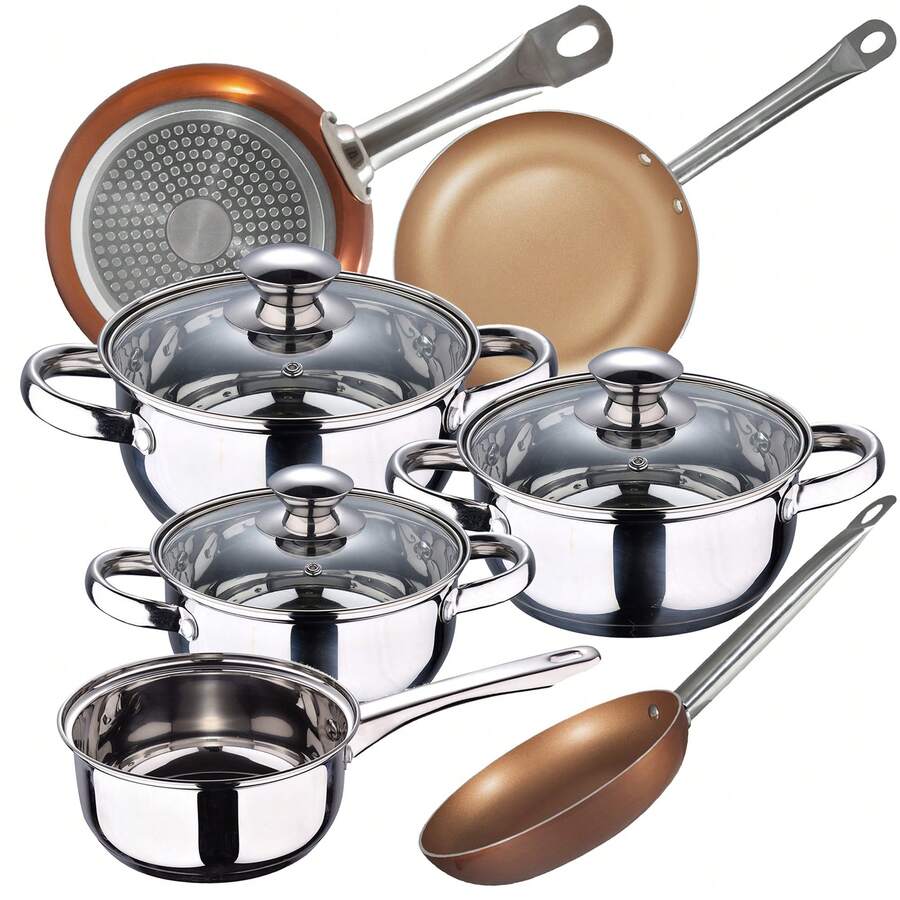 Ollas, batería de cocina 7 piezas SAN IGNACIO Faro de acero inoxidable con juego de sartenes (20/24/28 cm) BERGNER Professional Chef Copper Plus en aluminio - Multicolor - Ver 1