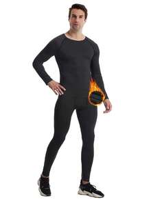 男士保暖内衣套装，长袖压缩健身上衣和裤子，吸湿排汗运动紧身裤，柔软保暖内衬长款内衣，适合秋冬季穿着