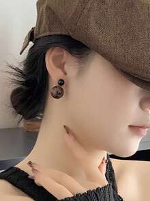 1 对时尚豹纹耳环，配优雅棕色前后耳环吊坠 - 幾何 - 查看 3