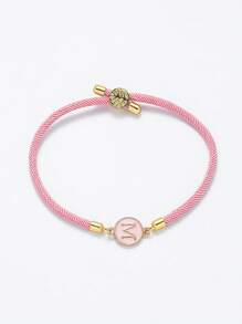 1pc Handmade Adjustable Minimalist 26 Alphabet Classic Rope, Meaningful Birthday, Party, Mother's Day Gift - Pink - View 2