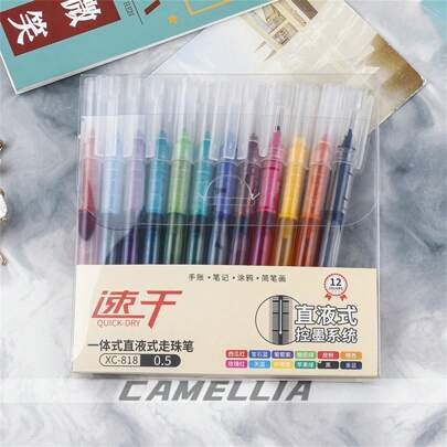 Conjunto de 12 Canetas Gel de Secagem Rápida com Tinta Líquida Colorida Rollerball 0,5mm