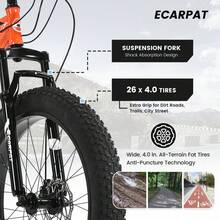 26 Inch Fat Tire Bike Adult/Youth Full  21 Speed Mountain Bike, Dual Disc Brake, High-Carbon Steel Frame, Front Suspension, Mountain Trail Bike, Urban Commuter City Bicycle - Orange + Steel + American Design - View 7
