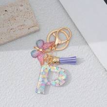 Breloc cu litere engleze A-Z, albastru și violet, fluture, franjuri, geantă de femei, dragoste, paiete, rășină, pandantiv, breloc auto, accesorii auto, geantă, farmec școală, drăguț Goth Y2k