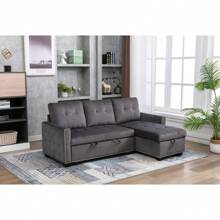 77 Inch Reversible Sectional Storage Sleeper Sofa Bed, L-Shape 2 Seat Sectional Chaise With Storage, Skin-Feeling Velvet Fabric, Dark Grey Color For Living Room Furniture