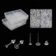400pcs/Box Clear Earrings Plastic Earrings For Sensitive Ears Earrings For Sports/Work Invisible Earrings Clear Stud Earrings Earring Backs And Blank Pins Stud - Clear - View 1