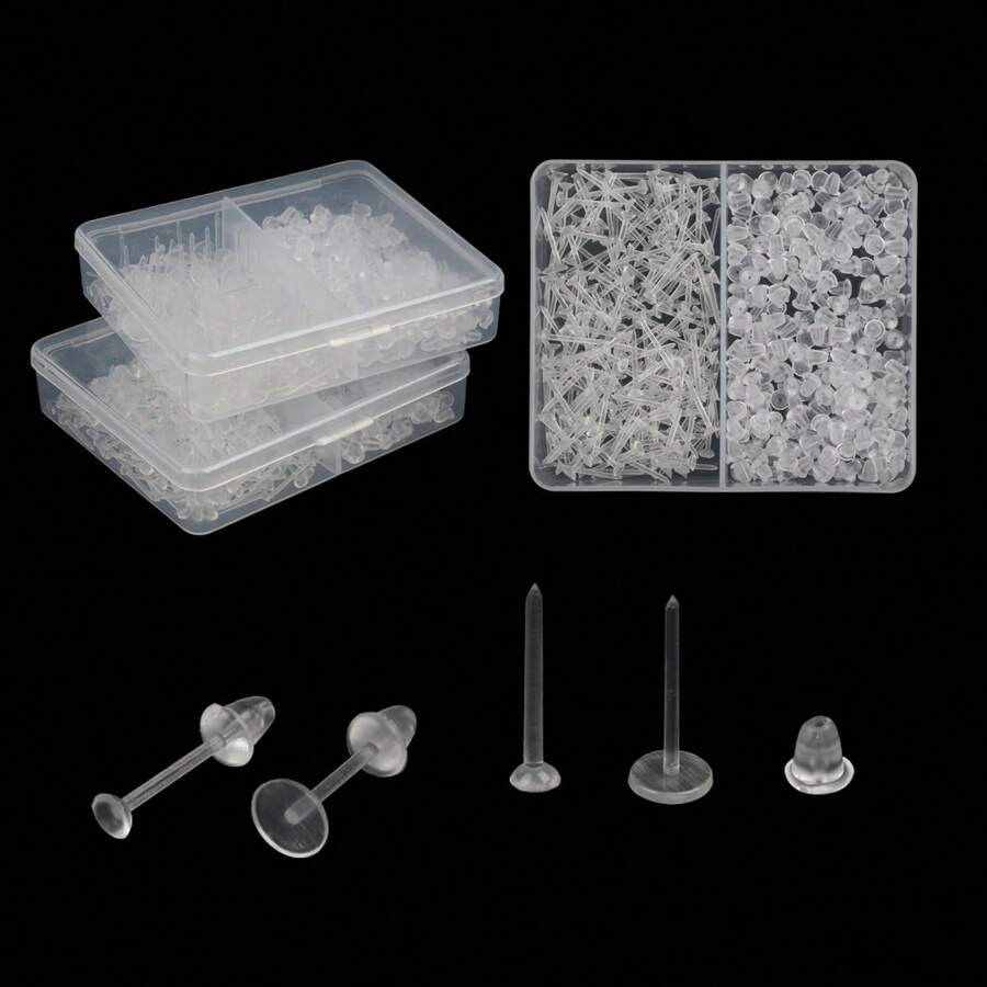 400pcs/Box Clear Earrings Plastic Earrings For Sensitive Ears Earrings For Sports/Work Invisible Earrings Clear Stud Earrings Earring Backs And Blank Pins Stud - Clear - View 1