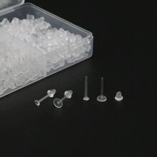 400pcs/Box Clear Earrings Plastic Earrings For Sensitive Ears Earrings For Sports/Work Invisible Earrings Clear Stud Earrings Earring Backs And Blank Pins Stud - Clear - View 4