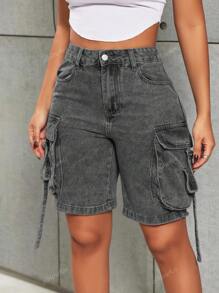 Flap Pocket Side Denim Shorts