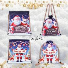 5 个圣诞抽绳礼品袋 - 背包式礼品袋，带有节日印花，适合派对礼物、糖果、礼物 - 可重复使用的礼品袋，适合农历新年、情人节、春季、夏季、节日、旅行