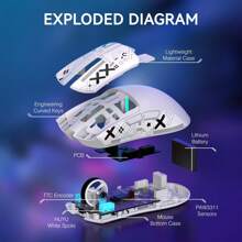 ATTACK SHARK X11 Lightweight Wireless Gaming Mouse With RGB Charging Dock,Tri-Mode-2.4G/USB-C Wired/BT,22K DPI,PAW3311 Optical Sensor,HUYU Switch, 5 Programmable Buttons For PC - 白色 - 查看 6