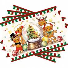 4/6 piezas Manteles individuales con temática navideña de Whoville, árbol de Navidad, manteles individuales de plástico en caja de regalo, manteles individuales para mesa con tema navideño para decoración de fiesta de Navidad en interiores y exteriores - Multicolor - Ver 12