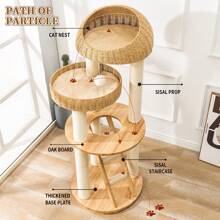 Big Modern Design Cat Tree Tower, Cat Tower Sisal-Covered Scratching Posts For Indoor Cats, Natural Oak Wood Cat Tree For Large Cats, Multi-Level Cat Condo With Sisal Staircase - Wood color - View 5