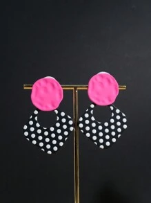 1 Pair Of Fashionable Retro Personalized Women's Earrings, Sweet And Fresh Style, Black And White Polka Dot Earrings, Alloy, Acrylic And Stainless Steel Materials, Suitable For Daily Life, Festivals, Parties And Other Occasions, Can Be Used As Valentine's Day Gifts, Holiday Gifts, Earrings Have Protective Covers, You Need To Remove The Protective Covers When Using