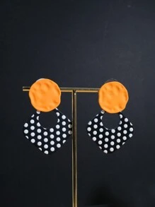 1 Pair Of Fashionable Retro Personalized Women's Earrings, Sweet And Fresh Style, Black And White Polka Dot Earrings, Alloy, Acrylic And Stainless Steel Materials, Suitable For Daily Life, Festivals, Parties And Other Occasions, Can Be Used As Valentine's Day Gifts, Holiday Gifts, Earrings Have Protective Covers, You Need To Remove The Protective Covers When Using