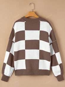Checkered Bishop Sleeve Sweater,Long Sleeve Tops
