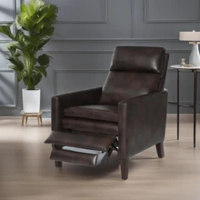 Vaughn Burnished Brown Faux Leather Push Back Recliner - Nâu + Da giả + Xốp như hình - Xem 1