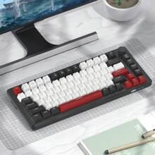 Teclado mecánico para juegos MageGee -STAR75, control de perilla, teclado compacto del 75% con retroiluminación azul, interruptores rojos, carcasa portátil EVA silenciosa, compatible con sistema Windows PC - Blanco y Negro - Ver 9