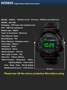 HONHX 1pc Kids Rubber Strap Sporty Round Dial Digital Watch For Daily Life - Red - View 3