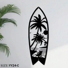 1 件金属冲浪板墙饰 - 夏季海滩标牌配海龟、棕榈树设计 - 沿海悬挂墙饰，适用于门和家居装饰、家居装饰、房间装饰、墙面装饰 - 黑色 - 查看 10