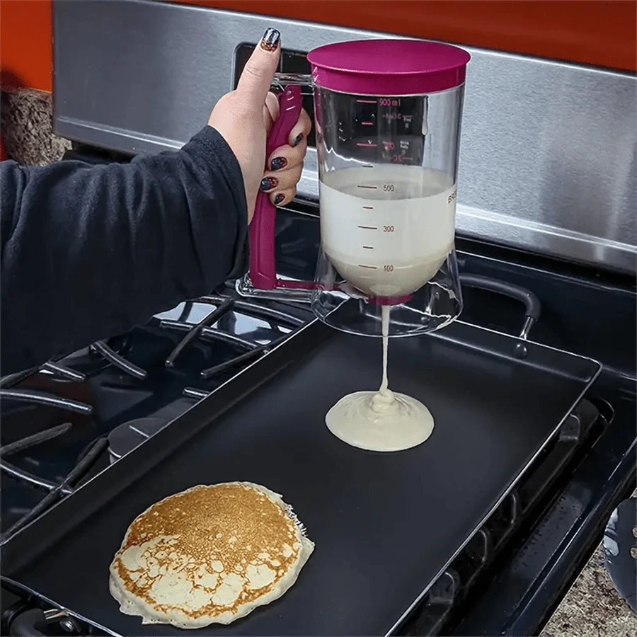 1 Dụng cụ phân phối bột bánh Pancake, Dụng cụ tách bột có thể gập lại cho bánh nướng nhỏ, bánh kếp, bánh quy, bánh quế, bánh nướng xốp hoặc bất kỳ loại bánh nướng nào - Dụng cụ làm bánh hoàn hảo (Tím/Đỏ)