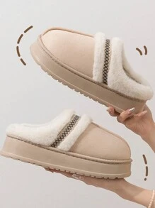 2024 New EVA Suede Plush Winter Warm Thermal Slippers For Women, Embroidery Thick Platform Home Slippers Can Be Worn Outdoors