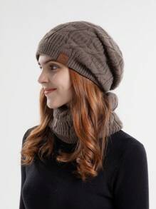 2 Stück Damen warme gestrickte Beanie und Schal Set, dick gefütterte Beanies für täglichen Outdoor-Gebrauch als Accessoires für Frauen - A - Übersicht 9