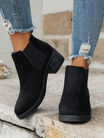 2024 Classic Casual Versatile European And American Style Party Chelsea Boots, Spring, Autumn & Winter, Non-Slip, Breathable, Elastic Waist, Chunky Heel, Pointed Toe, Women Short Ankle Boots