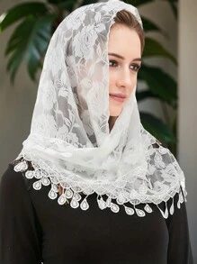 1pc Women's Elegant Solid Color Lace Triangular Scarf, Rose Flower Wedding Accessory, Bridal Party Headscarf, Retro Photography Shawl, Woodland Fairy Headpiece, Bridesmaid Gift, Breathable Fabric, Versatile Fashion Accessory Fall Clothes For Women