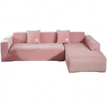 L Shape Sectional Sofa Cover 2-Piece Couch Cover Soft Velvet Elastic Stretch Sofa Slipcover For 3 Seater + 4 Seater Sofa Furniture Protector Couch Stretch L Shape Sofa Slipcover With 4Pcs Pillowcases - 粉色 - 查看 6