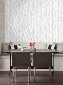1 Roll Retro Silver Gold Geometric Cube Striped Wallpaper, 2D Geometric Pattern Self-Adhesive Peel And Stick Contact Paper, Waterproof Stain Resistant Easy Clean Wall Sticker For Kitchen Cabinets, Tables, Chairs, Room Decor DIY Home Renovation - Multicolor - View 14