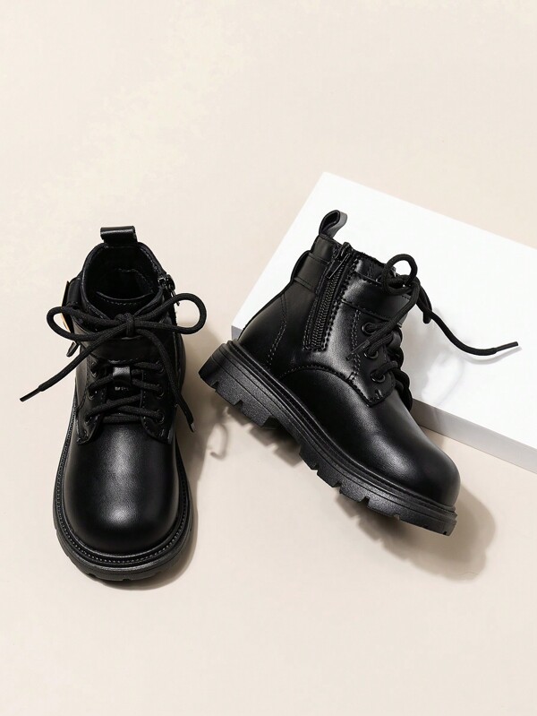 Botas para crianças meninas de 3 a 18 anos, nova moda outono, botas curtas de couro à prova d'água, botas casuais com zíper e sola de borracha, adequadas para crianças de meia-idade e adolescentes