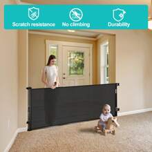 118 Inch Extra Wide Retractable Baby Gate,Mesh Large Baby Gate Or Mesh Pet Dog Gate, Opening Wide Extra Long Child Safety Gate For Indoor Baby Fence, Outdoor, Stairs, Deck - màu đen - Xem 6