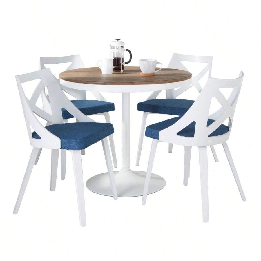 DakotaCharlotte Contemporary Dining Set In White Metal With Brown Wood