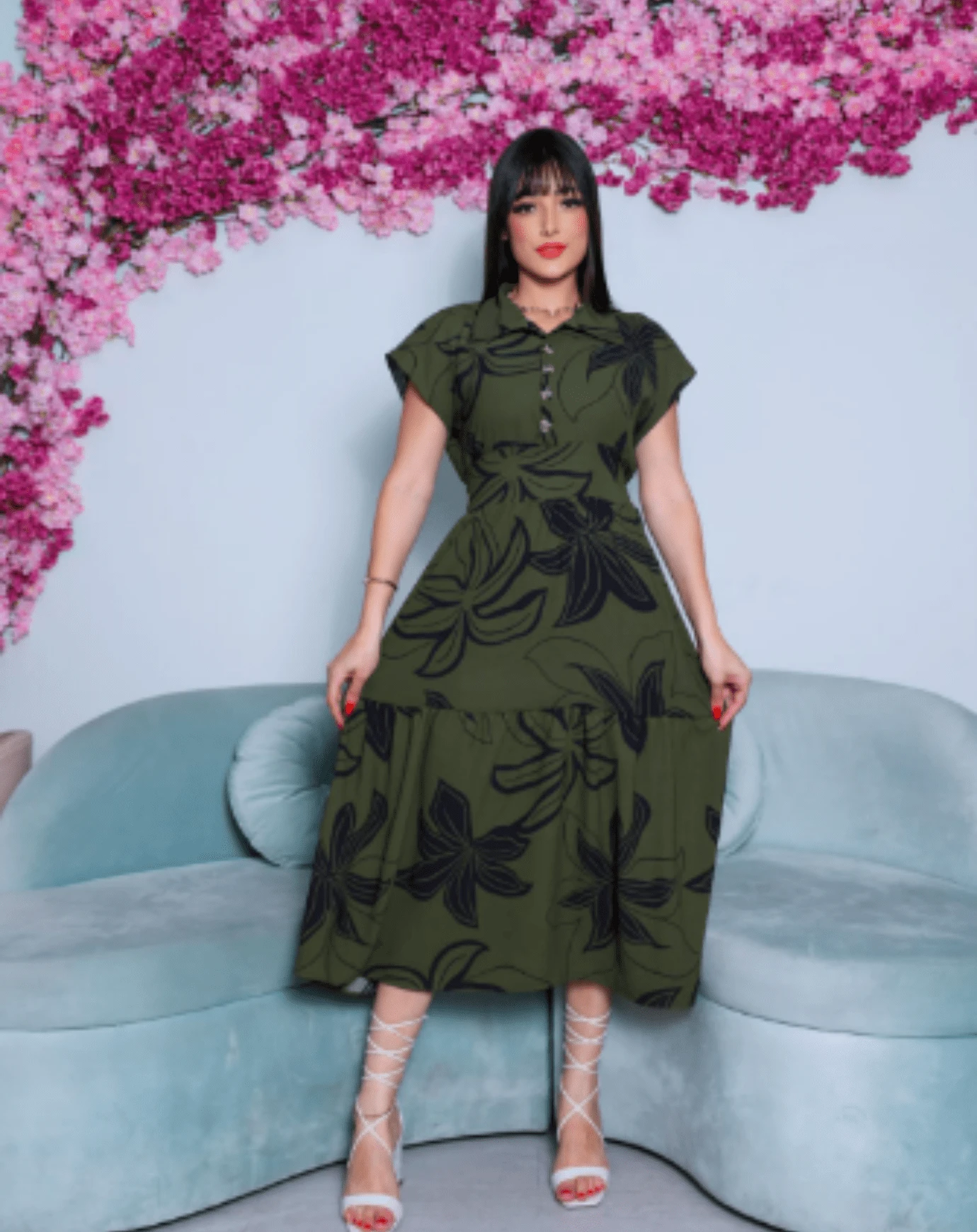 Button Dress - 墨綠色 - 查看 1