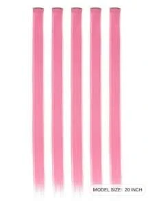 5 Tóc Nối Kẹp Màu Dài 20 Inch, Tóc Giả Thẳng, Chất Liệu Tổng Hợp, Thích Hợp Cho Halloween, Cosplay, Trang Phục Dự Tiệc, Giáng Sinh, Lễ Hội Âm Nhạc, Lễ Hội Carnival, Năm Mới, Quà Tặng Cho Phụ Nữ (Màu Hồng) - Hồng - Xem 3